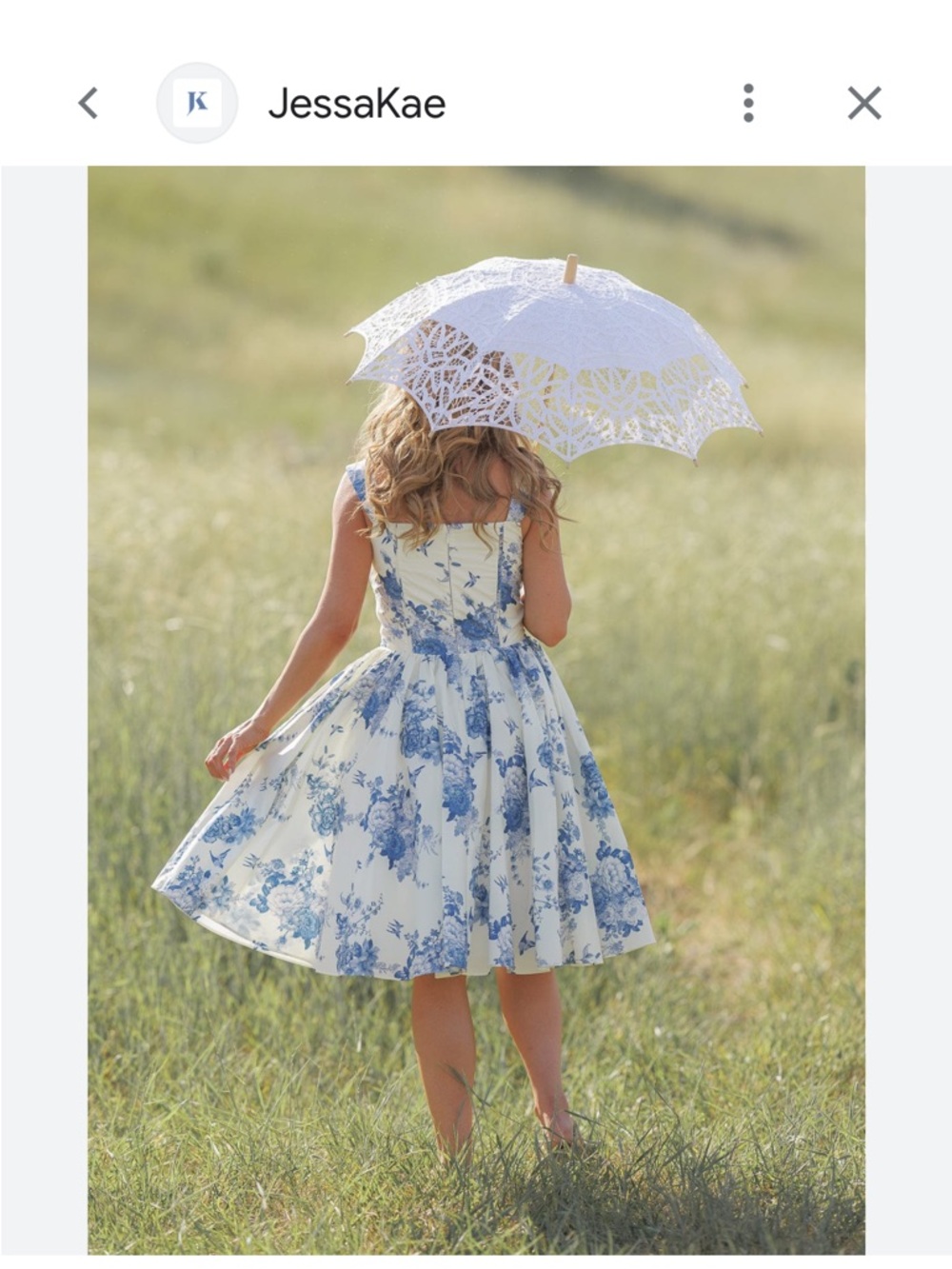 JessaKae White Dress with Blue Floral Print - Picture 2 of 7